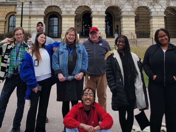 Group of people in front of building in springfield, IL